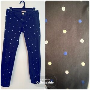 ✅Banana Republic size 26 waist Cropped Pants White blue embroidered polka Dots